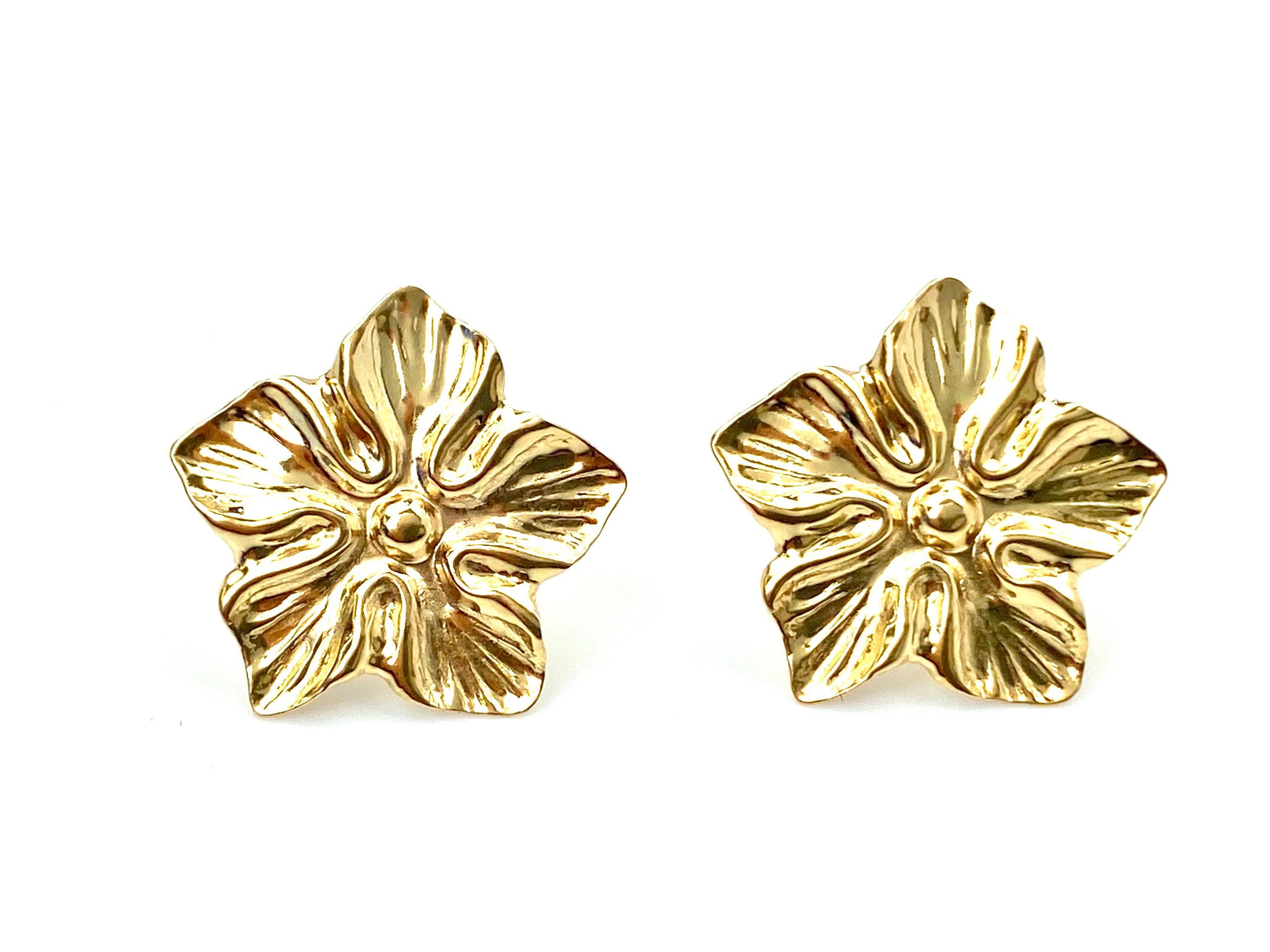 14K Solid Gold Flower Studs, Sku#1159-2