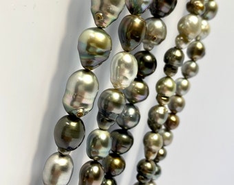 13mm Beautiful and Unique Tahitian Pearl Strands, Medium Pearls, 100% Natural Color