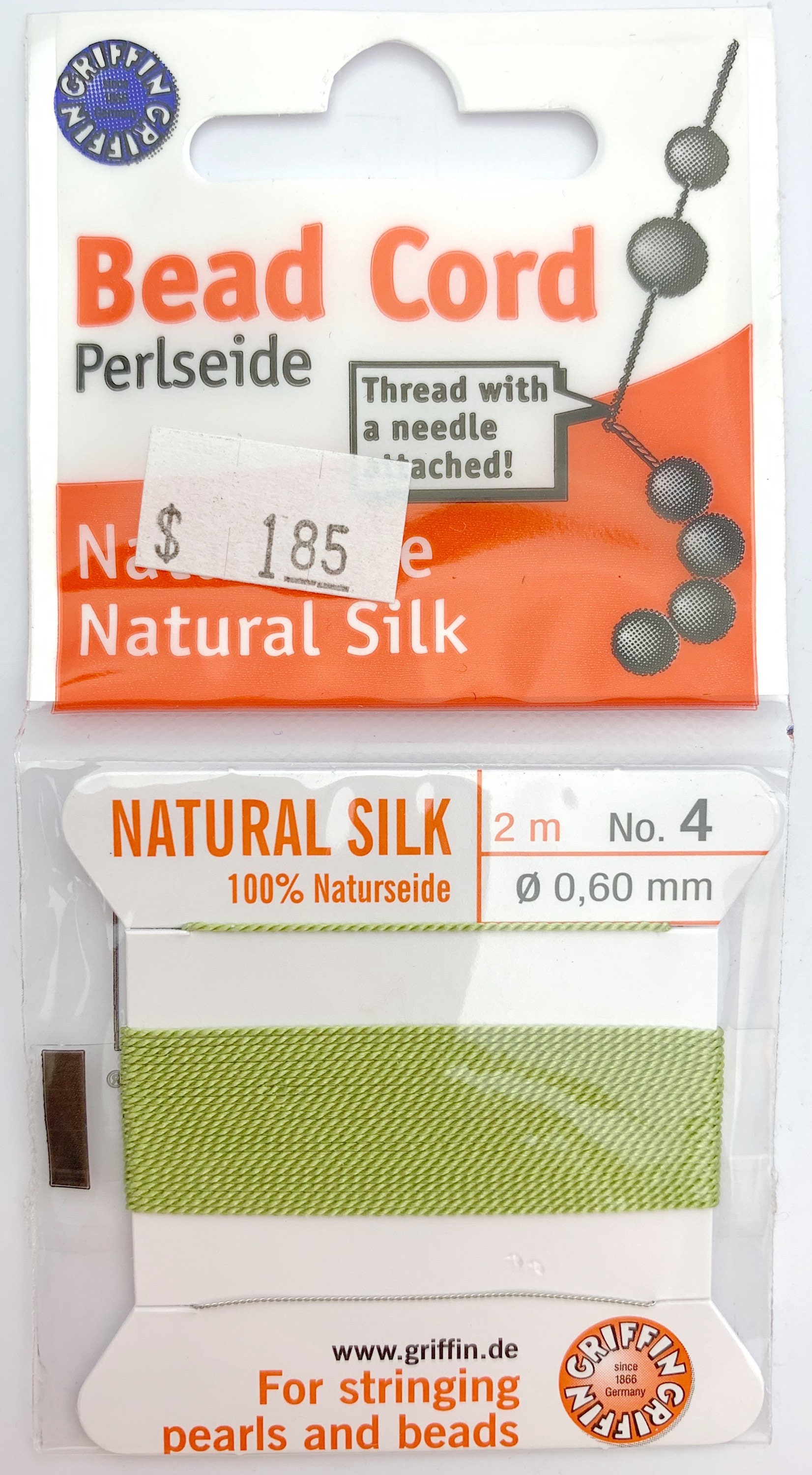 100 Natural Jade Green Silk Beading Cord, 2 Meters