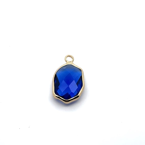 Royal blue Crystal like charm, 14K gold plated, SKU#M8887