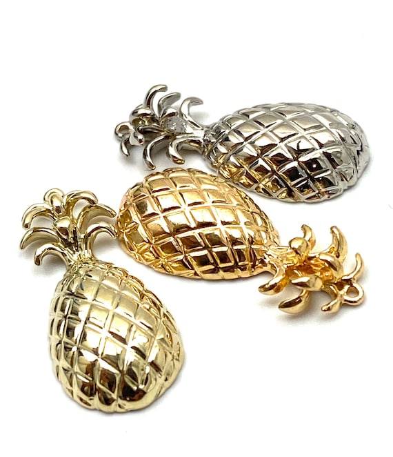 14K solid white gold, rose gold and yellow gold pineapple charm, SKU# L-91
