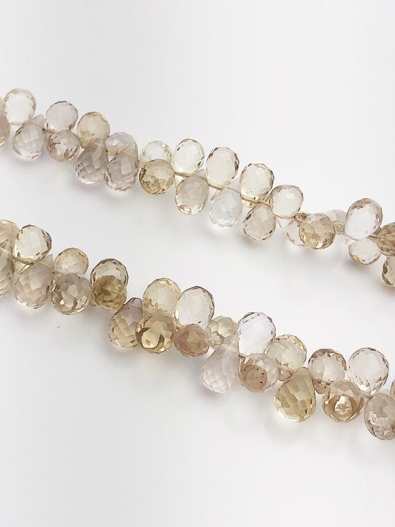 HALF OFF SALE - Whiskey Quartz Faceted Drop Gemstone Beads, Full Strand, Semi Precious Gemstone, 8"