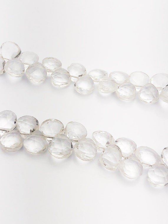 HALF OFF SALE - Quartz Crystal Flat Faceted Round Gemstone Beads, Full Strand, Semi Precious Gemstone, 8"