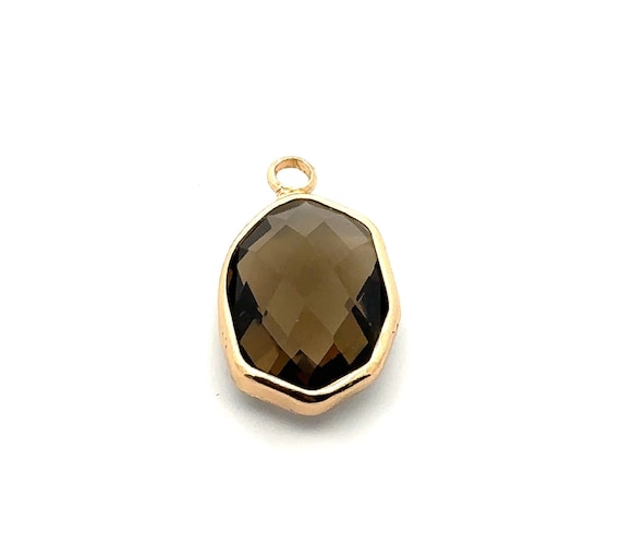 Brown Crystal charm, 14K gold plated. SKU#M888