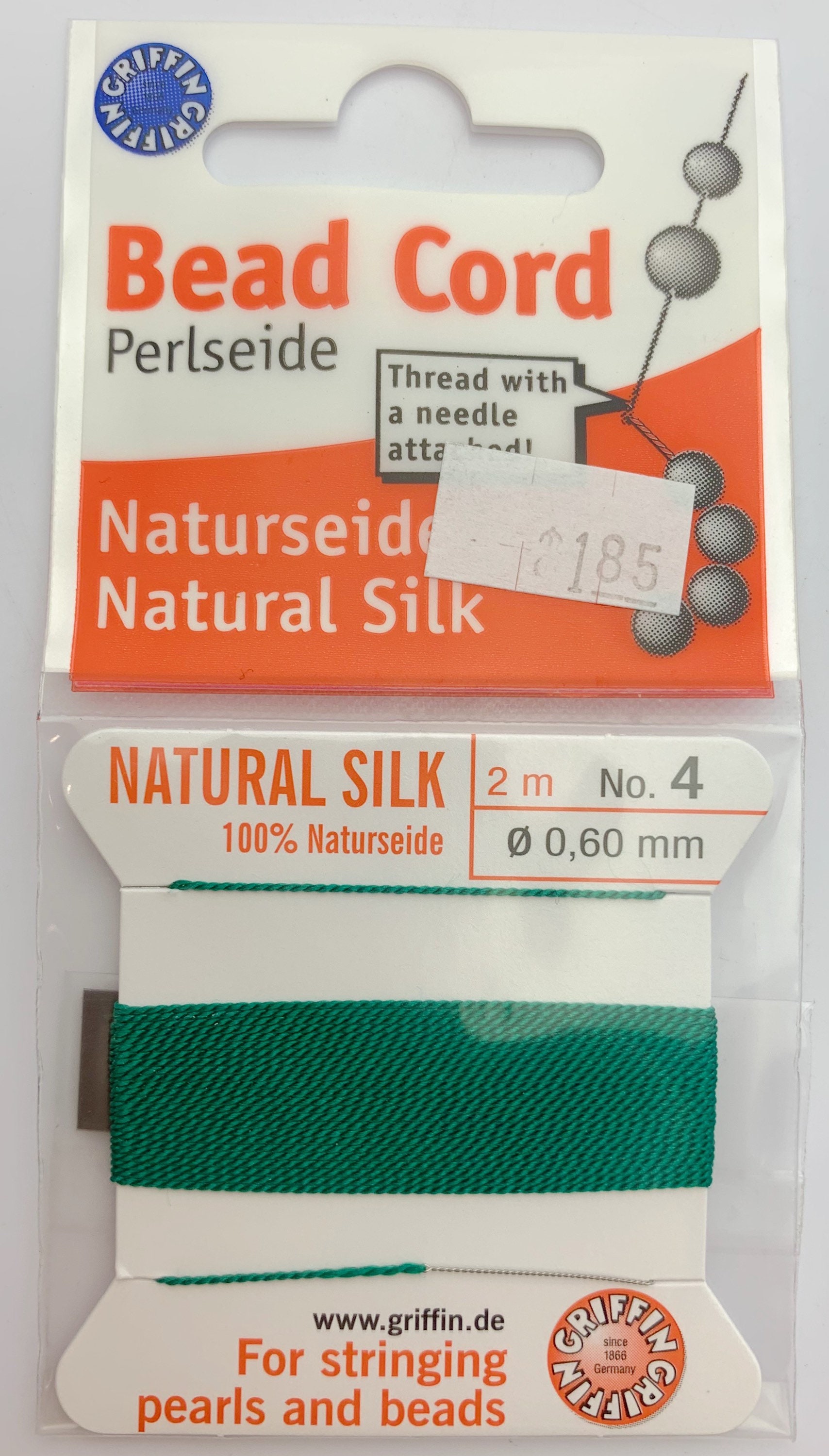 100 Natural Green Silk Beading Cord, 2 Meters