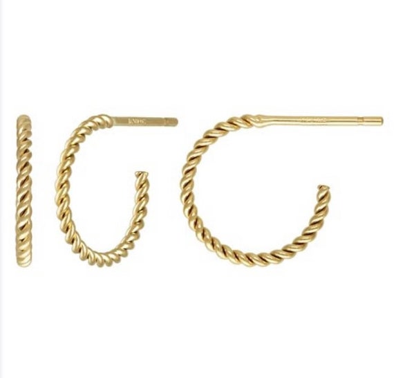 14KGF 12 0mm Twisted 3/4 Hoop Post Earring, Sku#40113412T