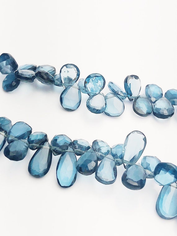 HALF OFF SALE - London Blue Topaz Faceted Pear Gemstone Beads, Full Strand, Semi Precious Gemstone, 8"