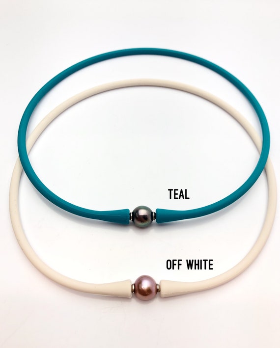 Stretchy Edison and Tahitian Pearl Silicone Necklace, 20 Chain Colors Available