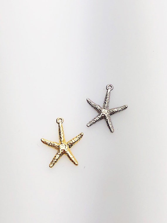 14K Solid Gold Starfish Charm w/ Ring, 12.1x14.5mm, Made in USA (L-133)