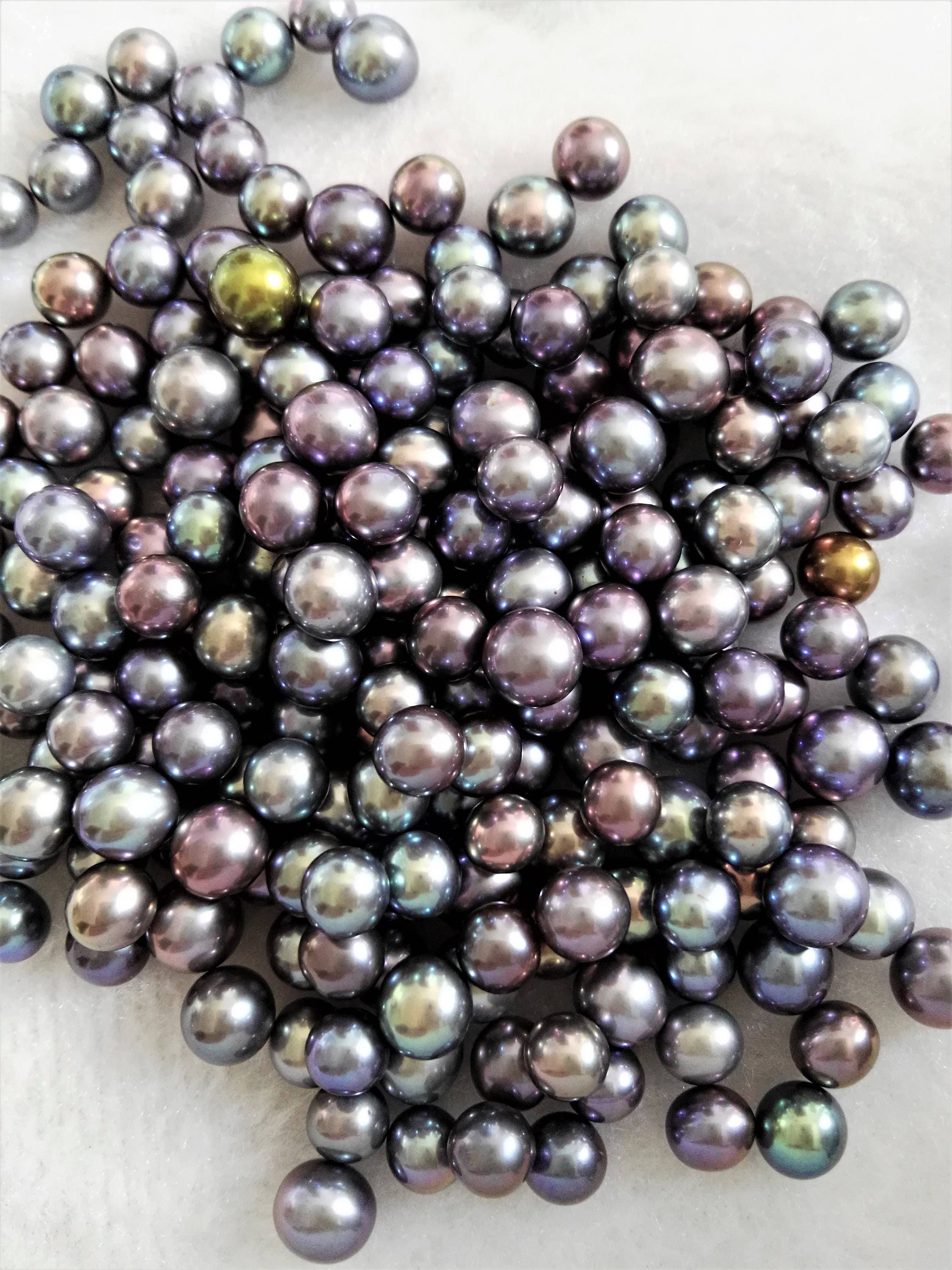 Round, Near Round Twins Colored Freshwater Pearl Oyster 08 Slate Blue