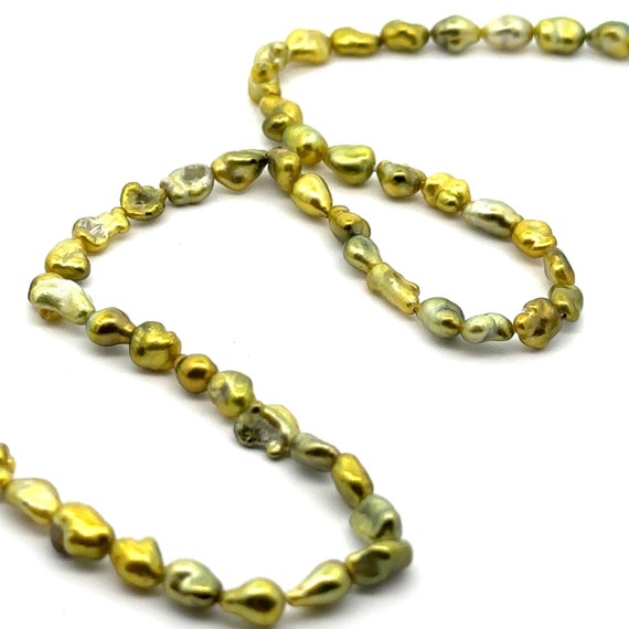 Green pistachio keshi strand, High luster. SKU#PK2