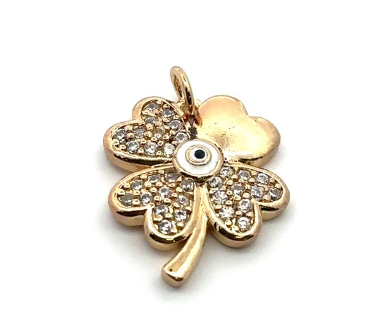 Beautiful four leaf clover charm, Cubic Zirconia, 14K gold filled, SKU#M3433