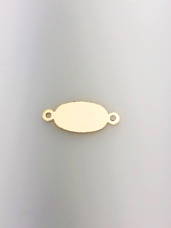 14K Gold Fill Oval Tag Charm w/ Two Rings, 8.6x20.9mm, Made in USA - 2598