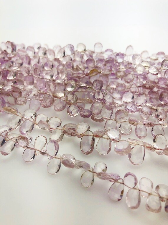 HALF OFF SALE - Pink Amethyst Flat Faceted Drop Gemstone Beads, Full Strand, Semi Precious Gemstone, 8"