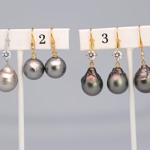 Tahitian Dangle Drop Pearl Earrings in 925 Sterling Silver (SHE015)