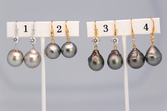 Tahitian Dangle Drop Pearl Earrings in 925 Sterling Silver (SHE015)