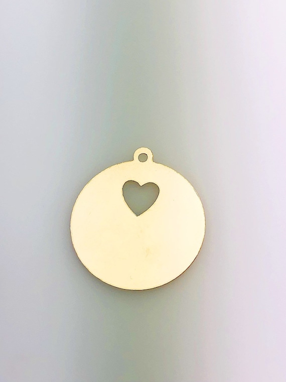 14K Gold Fill Round Tag w/ Heart Cut Out Charm w/ Ring, 25.5x28mm, Made in USA - 2490