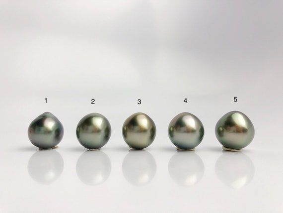 AAA Quality Multicolor Tahitian Peacock Loose Pearls - Short Drop Shape - 12mm (#570 No. 1-5)