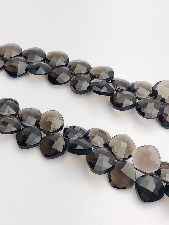 HALF OFF SALE - Smoky Quartz Flat Faceted Round Gemstone Beads, Full Strand, Semi Precious Gemstone, 8"