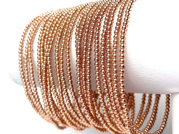 14K Rose Gold Filled 6.5” 2.0mm Beaded Stretchy Bracelet, Sku#4814720E65L