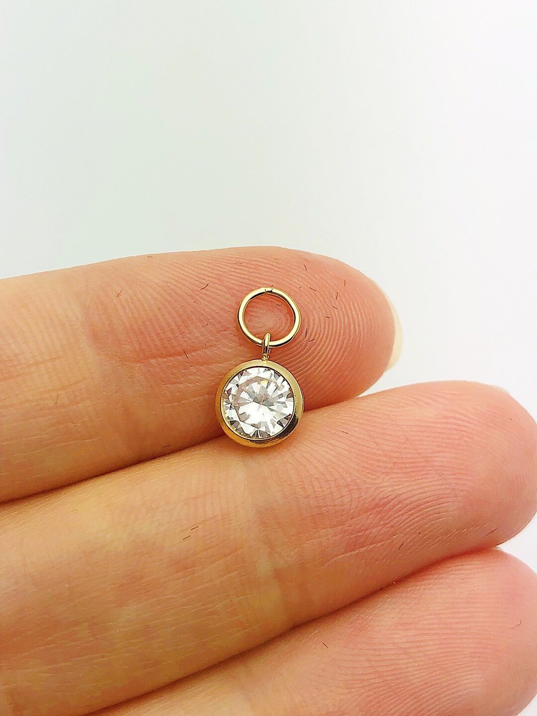 14K Gold Fill 6mm White CZ Drop W/parallel Extra Ring, Made in USA ...
