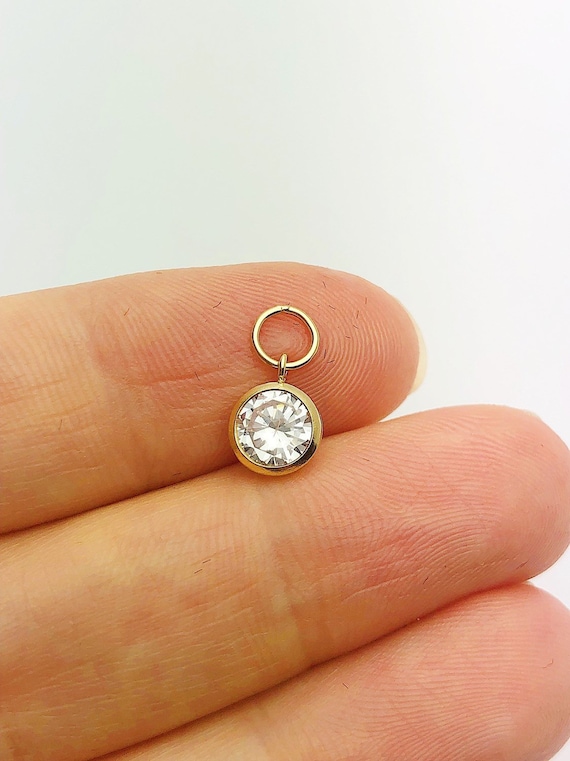 14K Gold Fill 6mm White CZ Drop w/Parallel Extra Ring, Made in USA - 4062RDM4