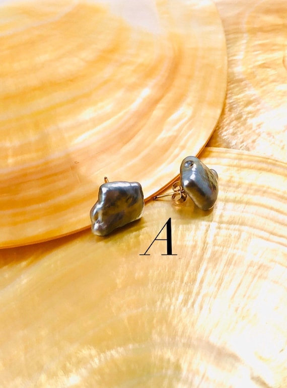 Stunning yellow 14K gold backs , tahitian Keshi studs , SKU# 070751