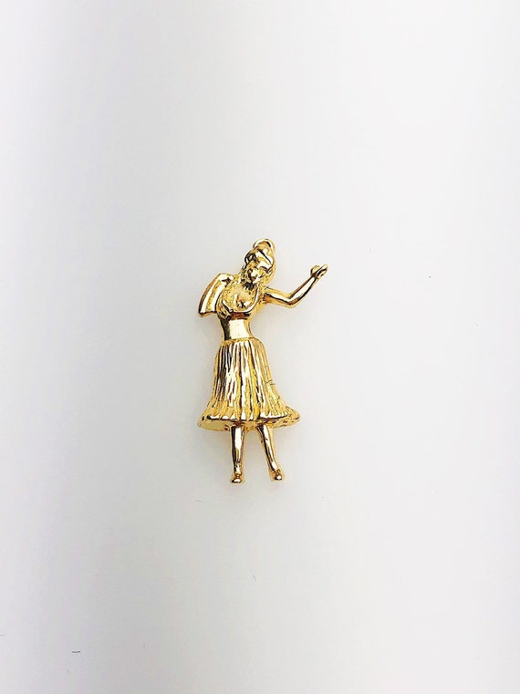 14K Solid Gold Hawaiian Hula Girl Charm w/ Ring, 11.3x21.5mm, Made in USA (L-142)