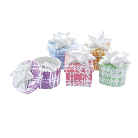 48 Pcs, Plaid Paper Ring Box "Hat Box"