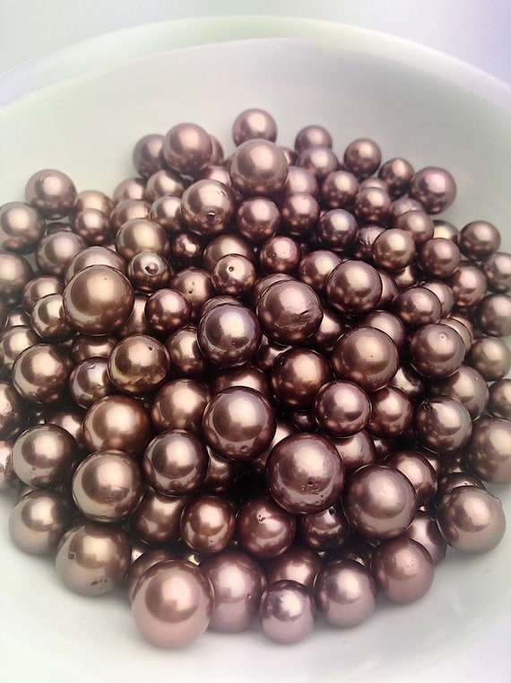 Chocolate Tahitian Pearls with Rose Wine Tint, Natural Color, Loose Pearls, Round, 9mm-14mm, AA Quality,Tahitian Pearls