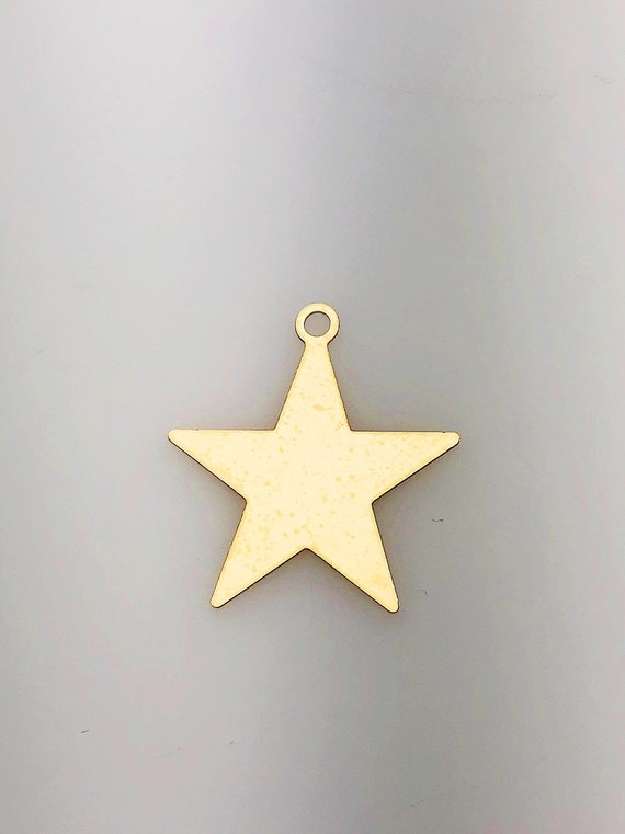 14K Gold Fill Star Tag Charm w/ Ring, 24.3mm, Made in USA - 2373