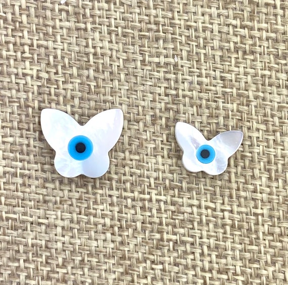 Mother Of Pearls Blue Eye Butterfly Beads, Mother Of Pearl Beads, Evil Eye Beads