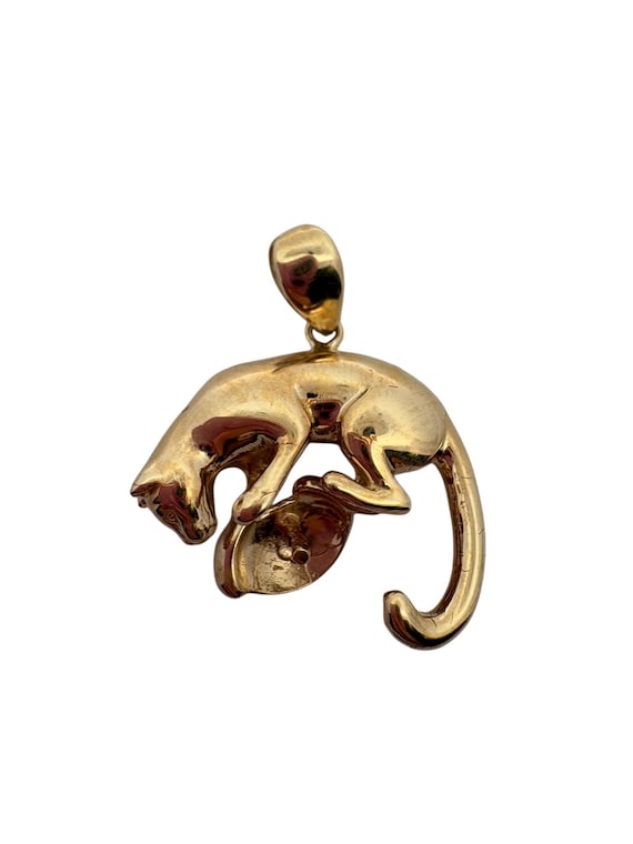 14K solid yellow gold panther pendant with pearl peg, SKU#Z-929