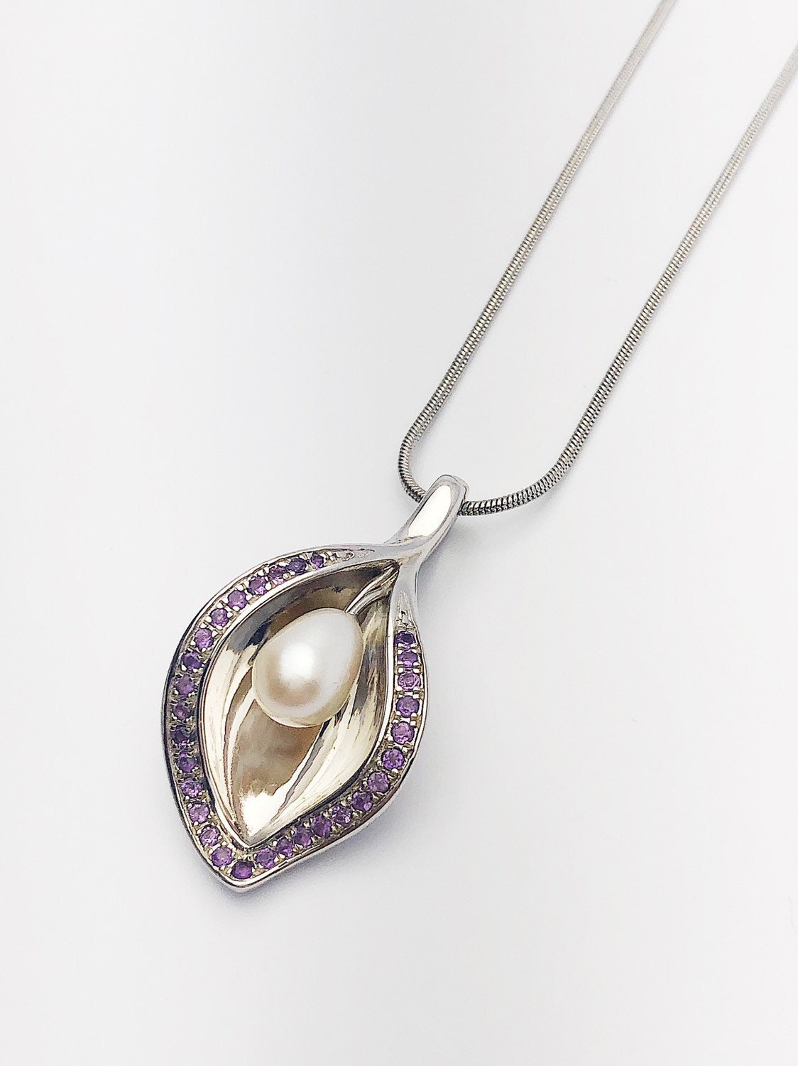 Edison Pearl Pendant with Amethyst on 925 Sterling Silver - Statement ...