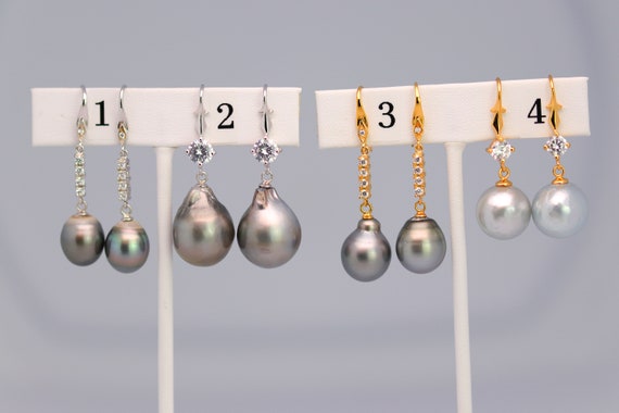 Tahitian Dangle Drop Pearl Earrings in 925 Sterling Silver (SHE018)