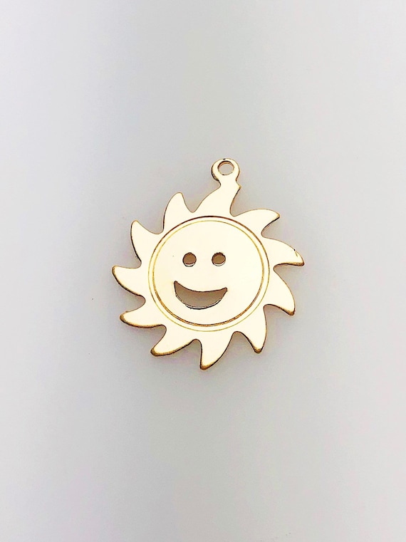 14K Gold Fill Smile Sun Charm w/ Ring, 14.5mm, Made in USA - 362