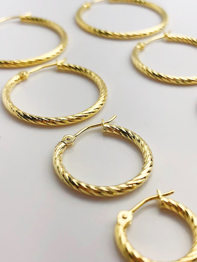 14k 2mm Gold Twist Hoop Earrings #882-205, 208, 207, 206 1 18 to 12 Made in USA