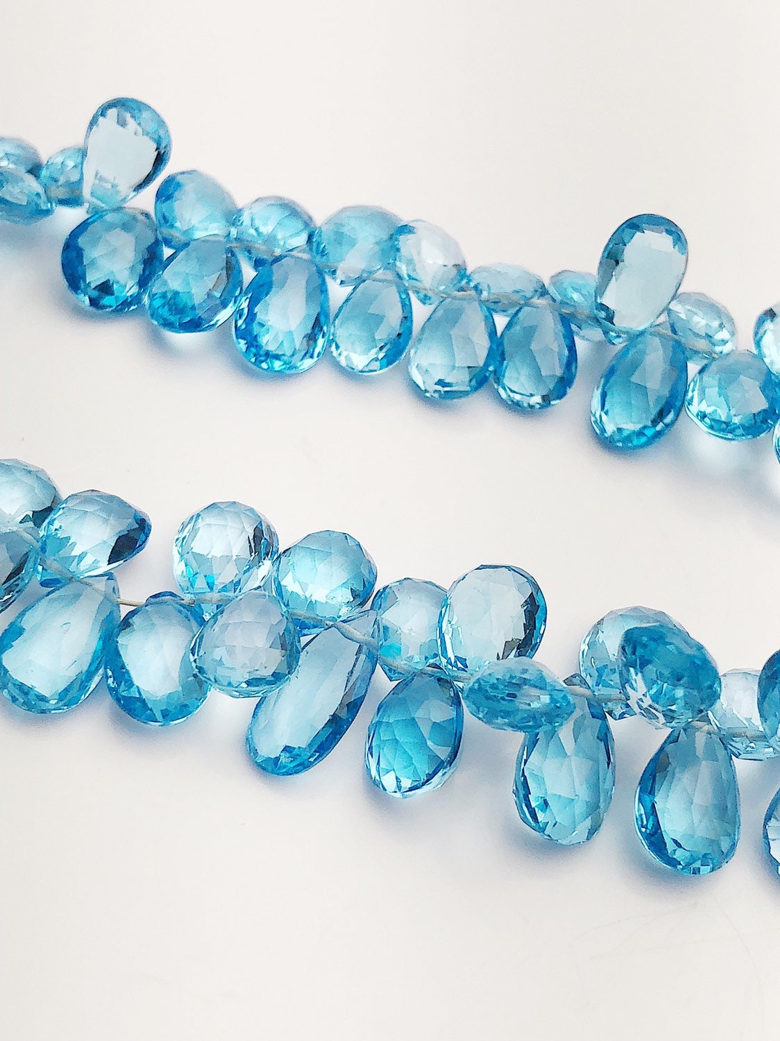 HALF OFF SALE - Swiss Blue Topaz Faceted Pear Gemstone Beads, Full