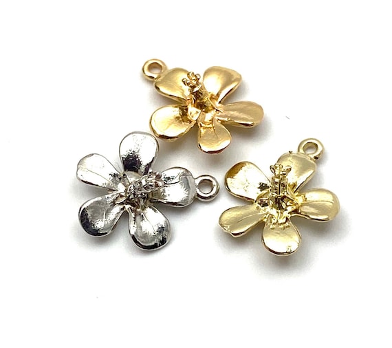 14K solid white gold, rose gold and yellow gold flower charm, SKU# L-5