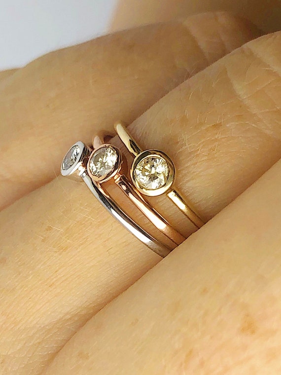 14K Diamond Stacker Rings - Yellow Gold, Rose Gold & White Gold - US Sizes 3 - 11 Available