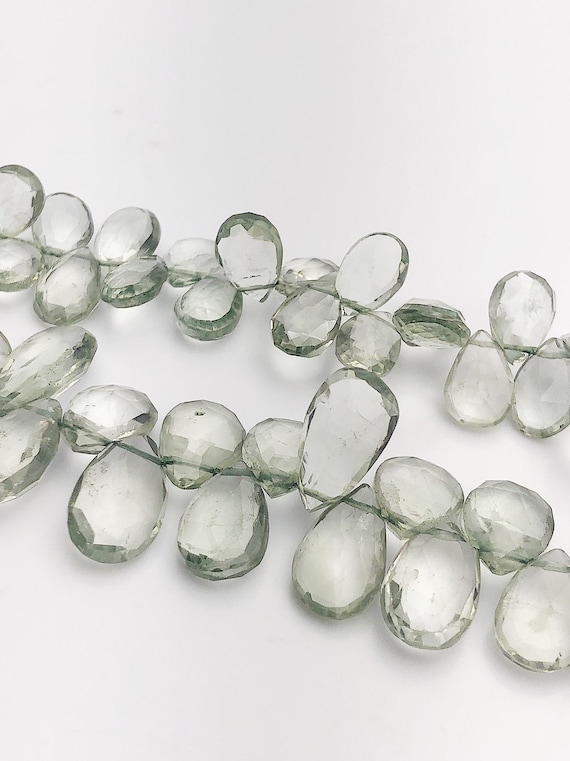 HALF OFF SALE -Green Amethyst Faceted Pear Gemstone Beads, Full Strand, Semi Precious Gemstone, 8"