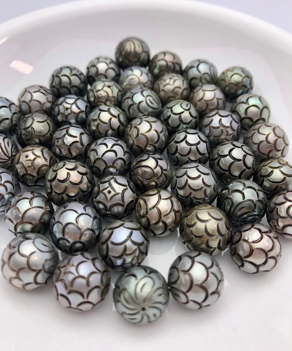 Mermaid Skin - Hand Carved Tahitian Pearls 11-11.9mm