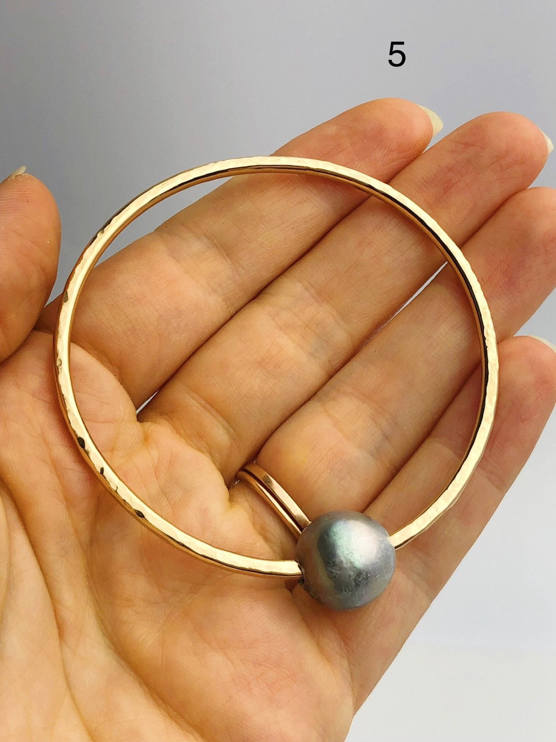 14K Gold Filled Single Tahitian Pearl Bangle Bracelets Size Medium