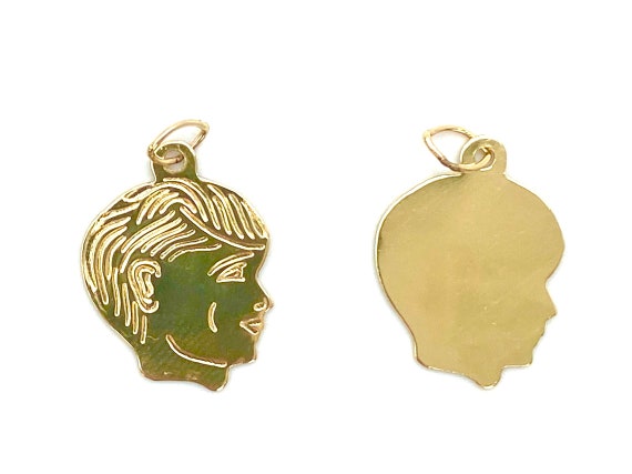 14KGF Flat Boy Head Charm. Plain - Sku#674-C , Txt - Sku#675-C