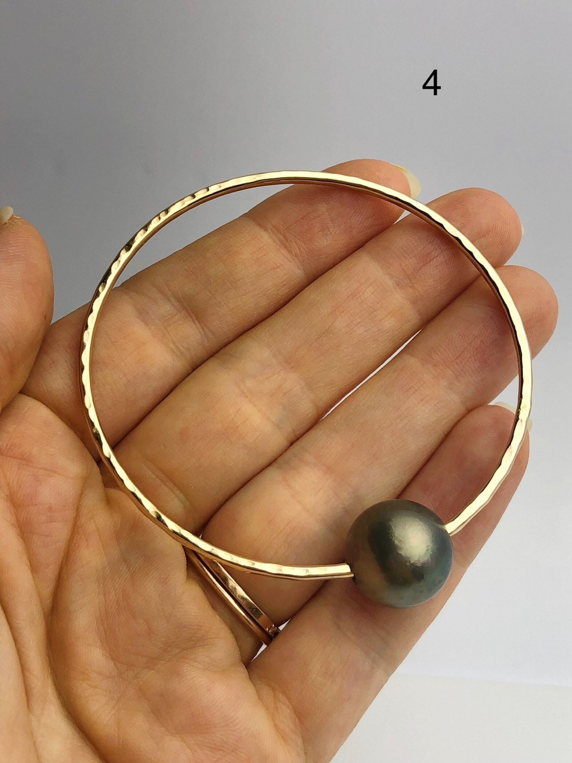 14K Gold Filled Single Tahitian Pearl Bangle Bracelets Size Medium