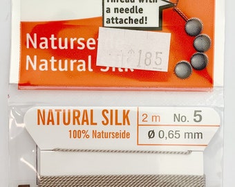 100% Natural Grey Silk Beading Cord, 2 Meters