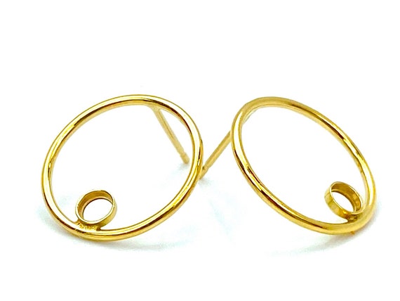 14KGF 15mm Round Wire Post Earring w/ 2mm Bezel , Sku#400C15BP