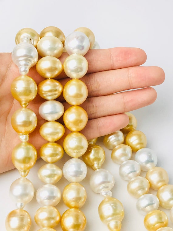 Semi-Baroque White & Golden South Sea Pearl Strand