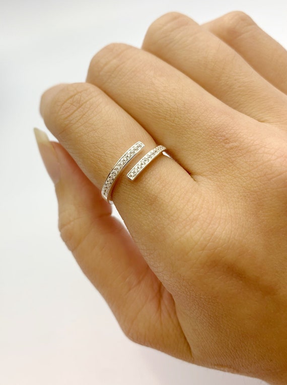 Sterling Silver Adjustable Ring with Cubic Zirconia Stones