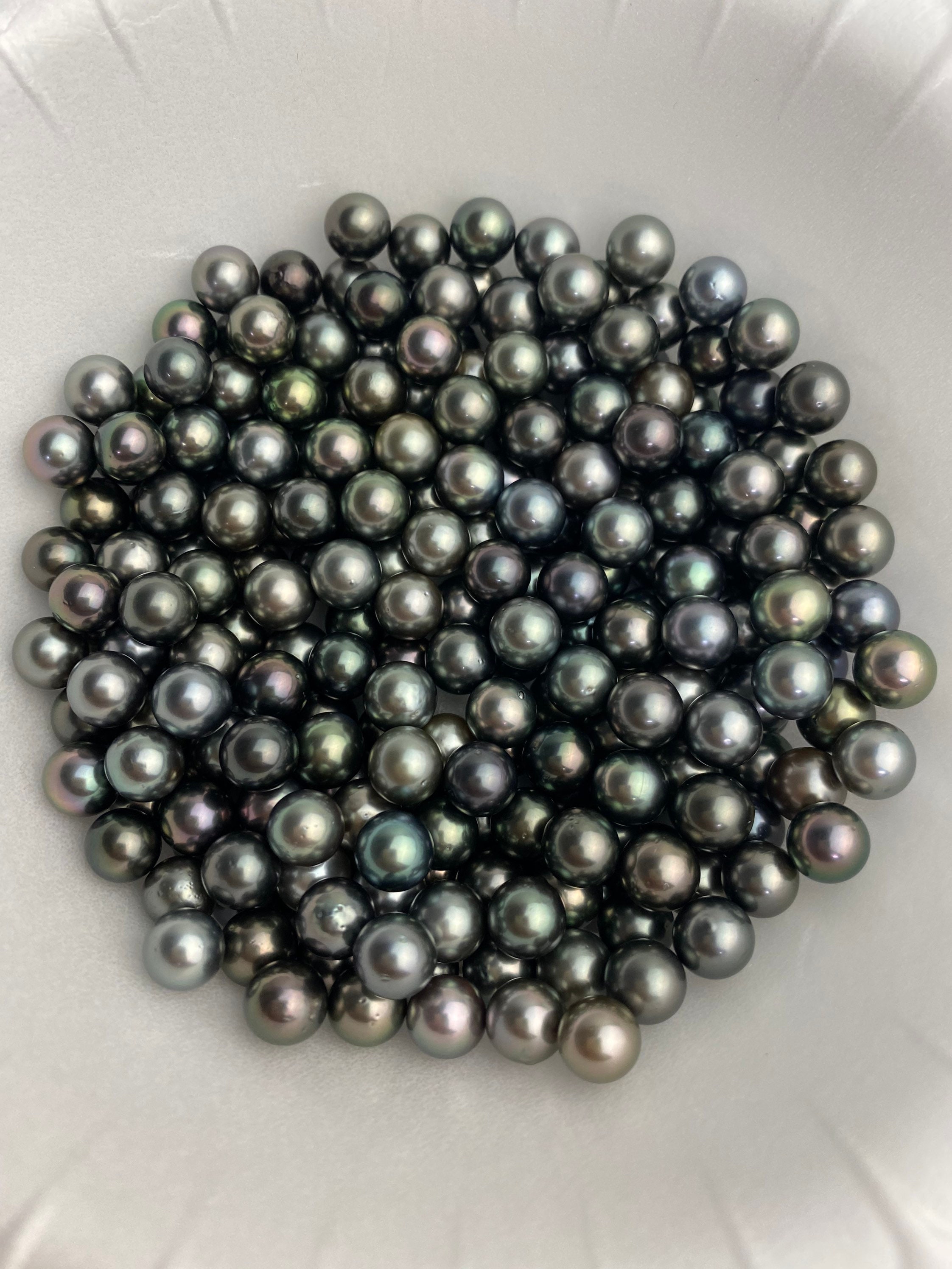 AAA Tahitian Pearls, 7mm round semi round, dark multi colors (Item #954)